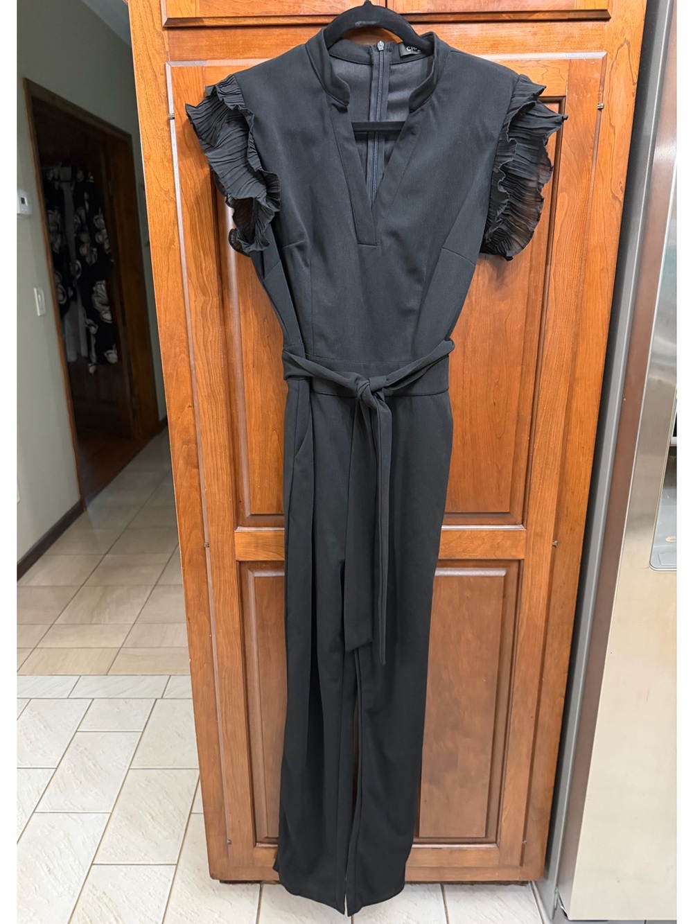 Black Ruffle-Sleeve Jumpsuit with Waist Tie - NWOT- Size S
